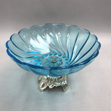 Load image into Gallery viewer, Vintage Hazel Atlas Capri Blue Seashell Glass Bowl On Pedestal (6x9)
