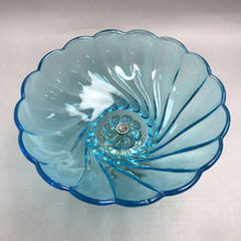 Load image into Gallery viewer, Vintage Hazel Atlas Capri Blue Seashell Glass Bowl On Pedestal (6x9)
