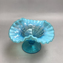 Load image into Gallery viewer, Vintage Dugan Glass Co Blue Coin Dot Pattern Pedestal Dish (4x6)
