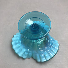 Load image into Gallery viewer, Vintage Dugan Glass Co Blue Coin Dot Pattern Pedestal Dish (4x6)
