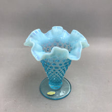 Load image into Gallery viewer, Vintage Fenton Blue Hobnail Ruffled Edge Vase (6x5)
