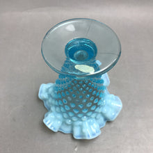 Load image into Gallery viewer, Vintage Fenton Blue Hobnail Ruffled Edge Vase (6x5)
