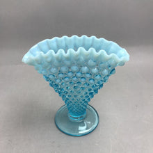 Load image into Gallery viewer, Vintage Fenton Blue Hobnail Ruffled Fan Vase (6x5.5)
