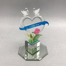 Load image into Gallery viewer, Art Glass "I Love You" Heart with Birds &amp; Rose (4")
