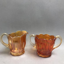 Load image into Gallery viewer, Vintage Gold Carnival Glass Cream &amp; Sugar (3")
