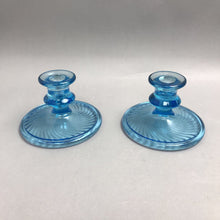 Load image into Gallery viewer, Blue Glass Swirled Candle Holder Set (4x5)
