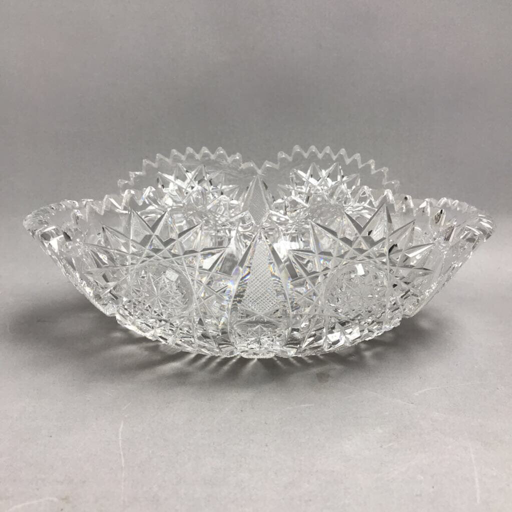 Vintage American Brilliant Cut Glass Oval Pinwheel Sawtooth Bowl (4x10 ...