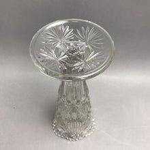 Load image into Gallery viewer, Antique Victorian Pressed Glass Trumpet Vase Star Fan Diamond Pedestal (10")
