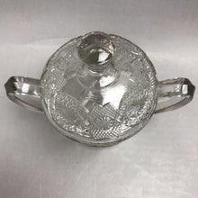 Load image into Gallery viewer, EAPG Jenkins Glass Covered Sugar Bowl Paneled Iris or Thistleblow circa 1916
