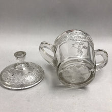 Load image into Gallery viewer, EAPG Jenkins Glass Covered Sugar Bowl Paneled Iris or Thistleblow circa 1916
