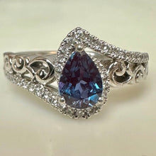 Load image into Gallery viewer, 10K White Gold Alexandrite Diamond Rogers &amp; Hollands Ring sz 8 (3.7g)
