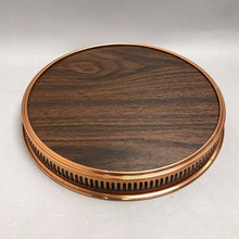 Load image into Gallery viewer, Coppercraft Guild 13" Round Barware Serving Tray Faux Leather Vintage Copper MCM
