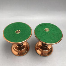 Load image into Gallery viewer, 2 MCM Copper Craft Guild Taper Candle Holders Wood Middle Design (4.5")
