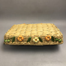 Load image into Gallery viewer, Vintage Floral Raffia Woven Straw Casserole Dish Basket Carrier (15x10)
