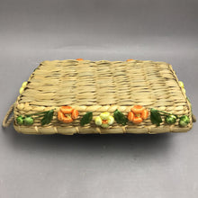 Load image into Gallery viewer, Vintage Floral Raffia Woven Straw Casserole Dish Basket Carrier (13x9)
