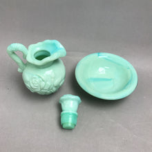 Load image into Gallery viewer, Avon Jadeite Green Swirl Milk Glass Rose Mini Bowl &amp; Pitcher Set 1976, Empty (6")
