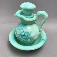 Load image into Gallery viewer, Avon Jadeite Green Swirl Milk Glass Rose Mini Bowl &amp; Pitcher Set 1976, Empty (6")
