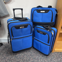 Load image into Gallery viewer, Bob Mackie Blue 3 Piece Suitcase Set
