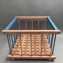 Load image into Gallery viewer, Vintage Pink &amp; Blue Wooden Doll Playpen (13x13)
