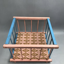 Load image into Gallery viewer, Vintage Pink &amp; Blue Wooden Doll Playpen (13x13)
