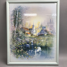 Load image into Gallery viewer, Framed Vintage Andres Orpinas signed "Church Pond Swan" Print (21x17)
