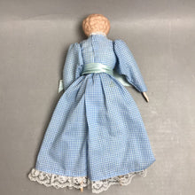 Load image into Gallery viewer, Unmarked Porcelain Bisque Doll Blue Gingham Dress Cloth Body (14")
