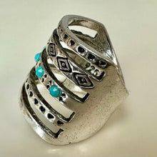 Load image into Gallery viewer, Sterling Turquoise Crystal Stamped Stacked Look Ring sz 7
