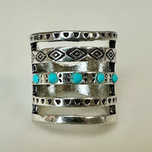 Load image into Gallery viewer, Sterling Turquoise Crystal Stamped Stacked Look Ring sz 7
