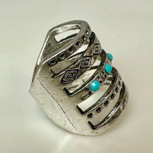 Load image into Gallery viewer, Sterling Turquoise Crystal Stamped Stacked Look Ring sz 7

