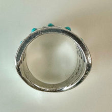 Load image into Gallery viewer, Sterling Turquoise Crystal Stamped Stacked Look Ring sz 7
