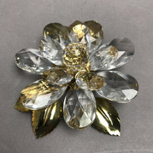 Load image into Gallery viewer, Crystal Flower with Gold Tone Leaves Decor (5")
