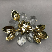 Load image into Gallery viewer, Crystal Flower with Gold Tone Leaves Decor (5")
