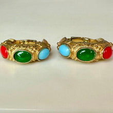 Load image into Gallery viewer, Vintage Kenneth Lane Byzantine Faux Multi-Stone Cabochon Hoop Clip Earrings (1")
