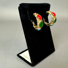 Load image into Gallery viewer, Vintage Kenneth Lane Byzantine Faux Multi-Stone Cabochon Hoop Clip Earrings (1")
