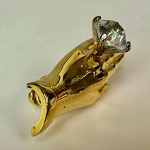 Load image into Gallery viewer, Vintage M Jent Goldtone Glamour Hand w/ CZ Ring Brooch Pin (1.75")
