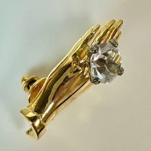 Load image into Gallery viewer, Vintage M Jent Goldtone Glamour Hand w/ CZ Ring Brooch Pin (1.75")
