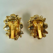 Load image into Gallery viewer, Vintage Goldtone Faux Pearl Rhinestone Clip Earrings (1.25")
