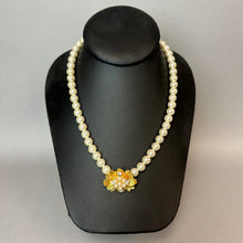 Load image into Gallery viewer, Vintage Faux Pearl Necklace w/ Goldtone Rhinestone Faux Pearl Focal (17.5")

