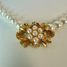 Load image into Gallery viewer, Vintage Faux Pearl Necklace w/ Goldtone Rhinestone Faux Pearl Focal (17.5")
