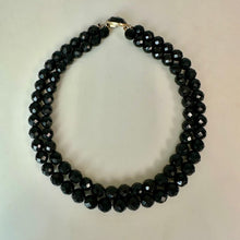 Load image into Gallery viewer, Vintage Double Strand Black Faceted Glass Bead Necklace (17")
