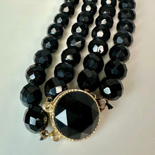 Load image into Gallery viewer, Vintage Double Strand Black Faceted Glass Bead Necklace (17")
