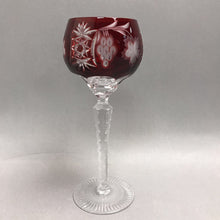 Load image into Gallery viewer, Vintage Nachtmann Traube Cut to Clear Crystal Cranberry Hock Wine Glass, (8 1/4")(2 Available)

