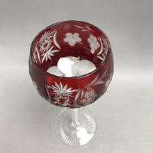 Load image into Gallery viewer, Vintage Nachtmann Traube Cut to Clear Crystal Cranberry Hock Wine Glass, (8 1/4")(2 Available)

