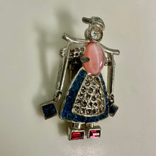 Load image into Gallery viewer, Vintage Dujay Dutch Boy &amp; Girl Rhinestone Jelly Belly Fur Collar Clip Set As-Is (1.5")
