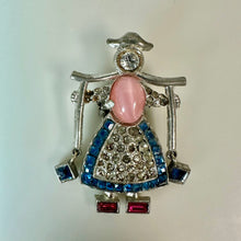 Load image into Gallery viewer, Vintage Dujay Dutch Boy &amp; Girl Rhinestone Jelly Belly Fur Collar Clip Set As-Is (1.5")
