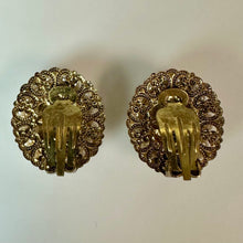 Load image into Gallery viewer, Vintage West German Black Cameo Faux Pearl Clip Earrings (1")

