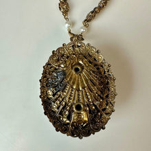Load image into Gallery viewer, Vintage West German Goldtone Black Glass Cabochon Faux Pearl Rhinestone Necklace (26")
