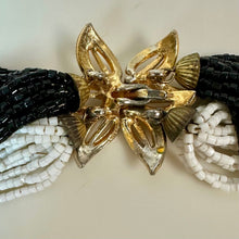 Load image into Gallery viewer, Vintage Black &amp; White Seed Bead Layered Strand Goldtone Flower Clasp Necklace As-Is (16")
