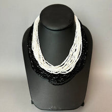 Load image into Gallery viewer, Vintage Black &amp; White Seed Bead Layered Strand Goldtone Flower Clasp Necklace As-Is (16")
