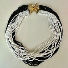 Load image into Gallery viewer, Vintage Black &amp; White Seed Bead Layered Strand Goldtone Flower Clasp Necklace As-Is (16")
